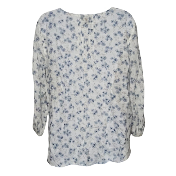 Romantic Women's Lauren Ralph Lauren Boho Style Blouse L White Blue Pink - Picture 2 of 3